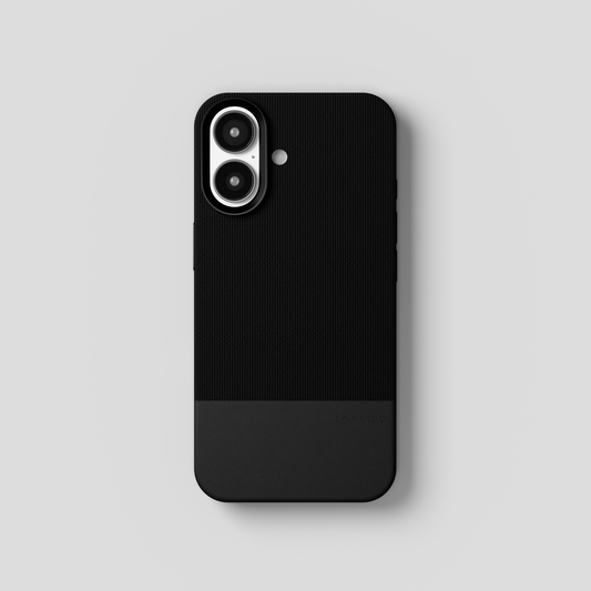 ForgeCraft – Black Vintage Leather Grip Case for iPhone 16