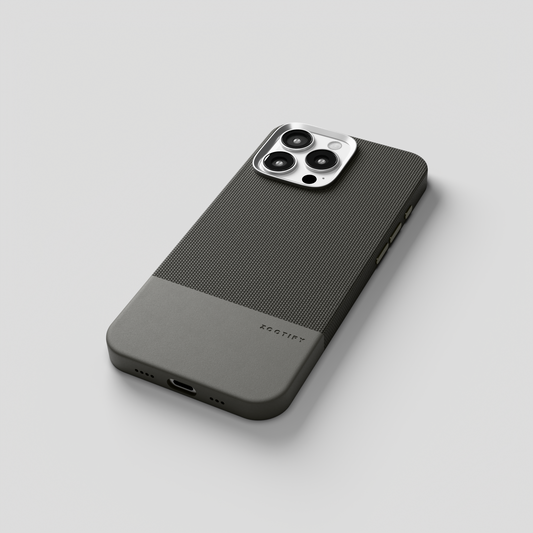 ForgeCraft – Titanium Gray Vintage Leather Grip Case for iPhone 16 pro
