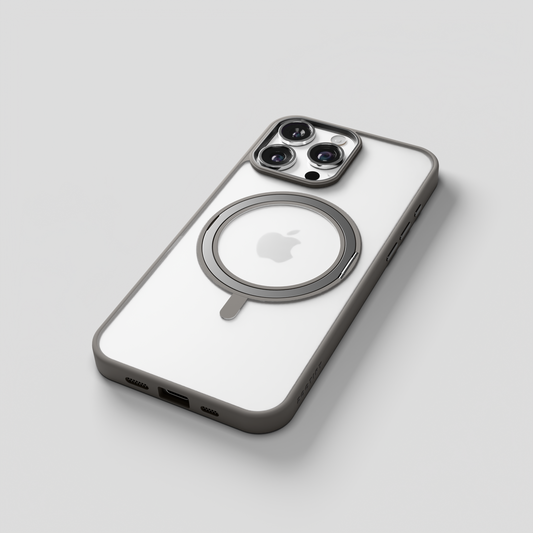 Orbit Grip – Grey 360° Tactile O-Stand Clear transparent Case for iPhone 16 pro max