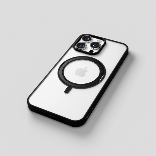 Orbit Grip – Black 360° Tactile O-Stand Clear transparent Case for iPhone 16 pro max