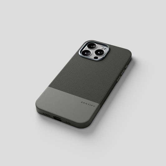 ForgeCraft – Titanium Gray Vintage Leather Grip Case for iPhone 15 pro