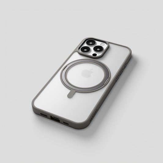 Orbit Grip – Grey 360° Tactile O-Stand Clear transparent Case for iPhone 16 pro