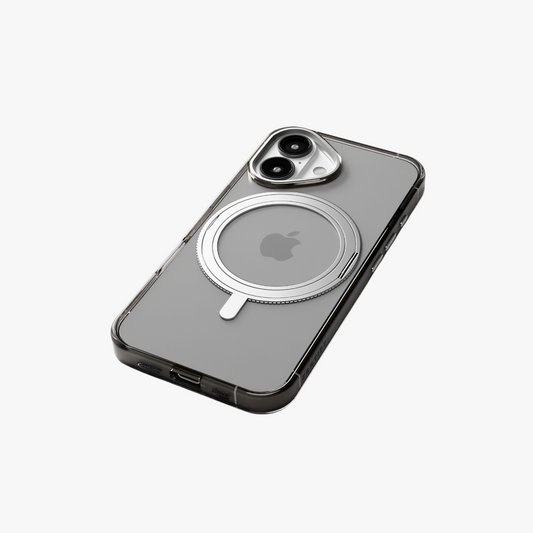 Orbit Grip – Clear-Silver 360° Tactile O-Stand Clear Transparent Case for iPhone 16