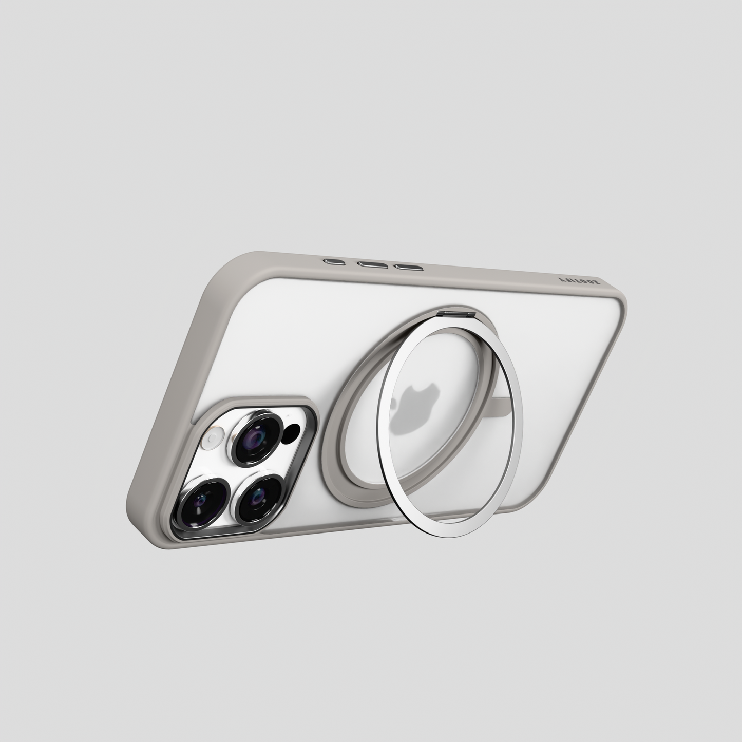 Orbit Grip – Grey 360° Tactile O-Stand Clear transparent Case for iPhone 16 pro max