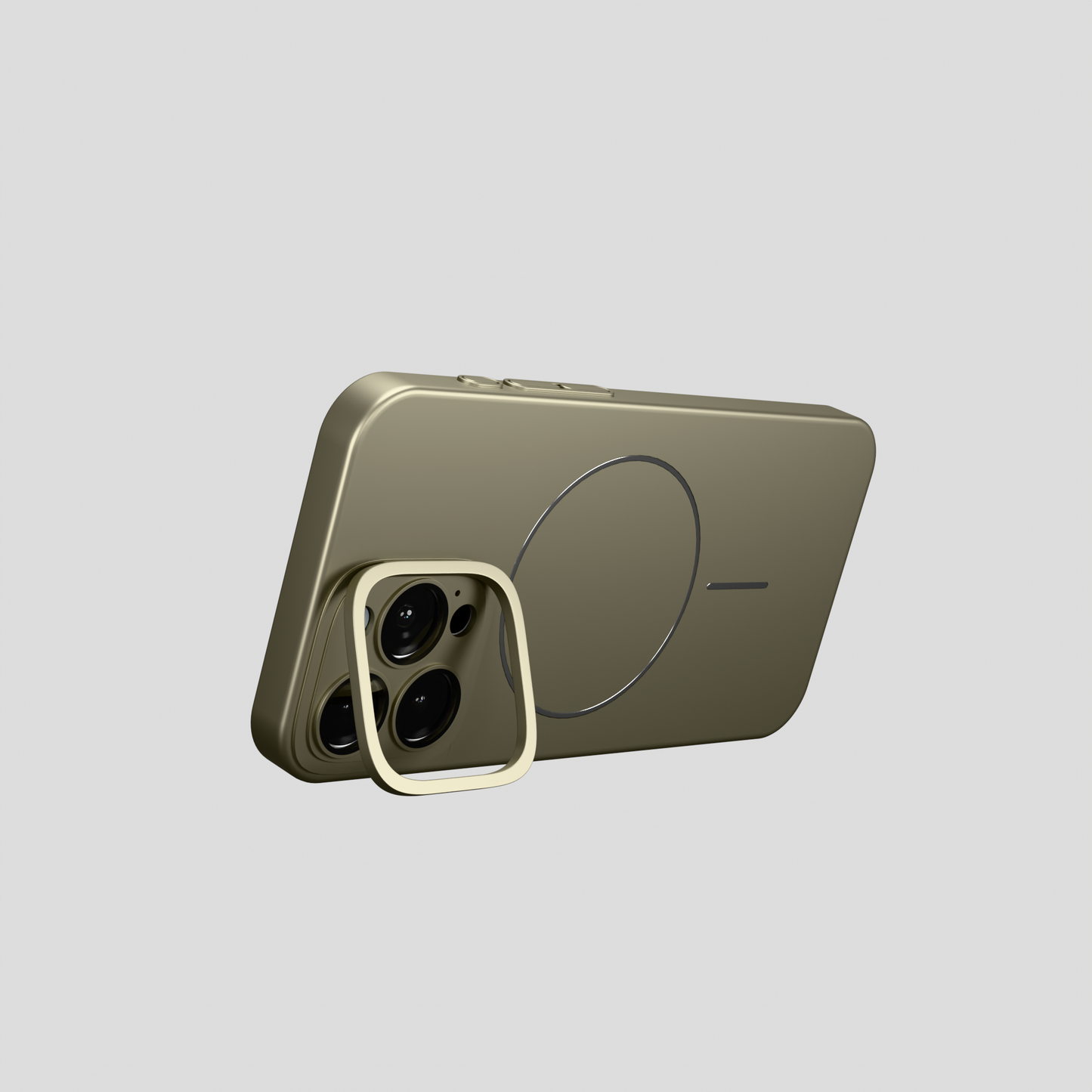 CamSafe – Grey Minimal phone case with Kickstand & LensGuard for iPhone 15 pro