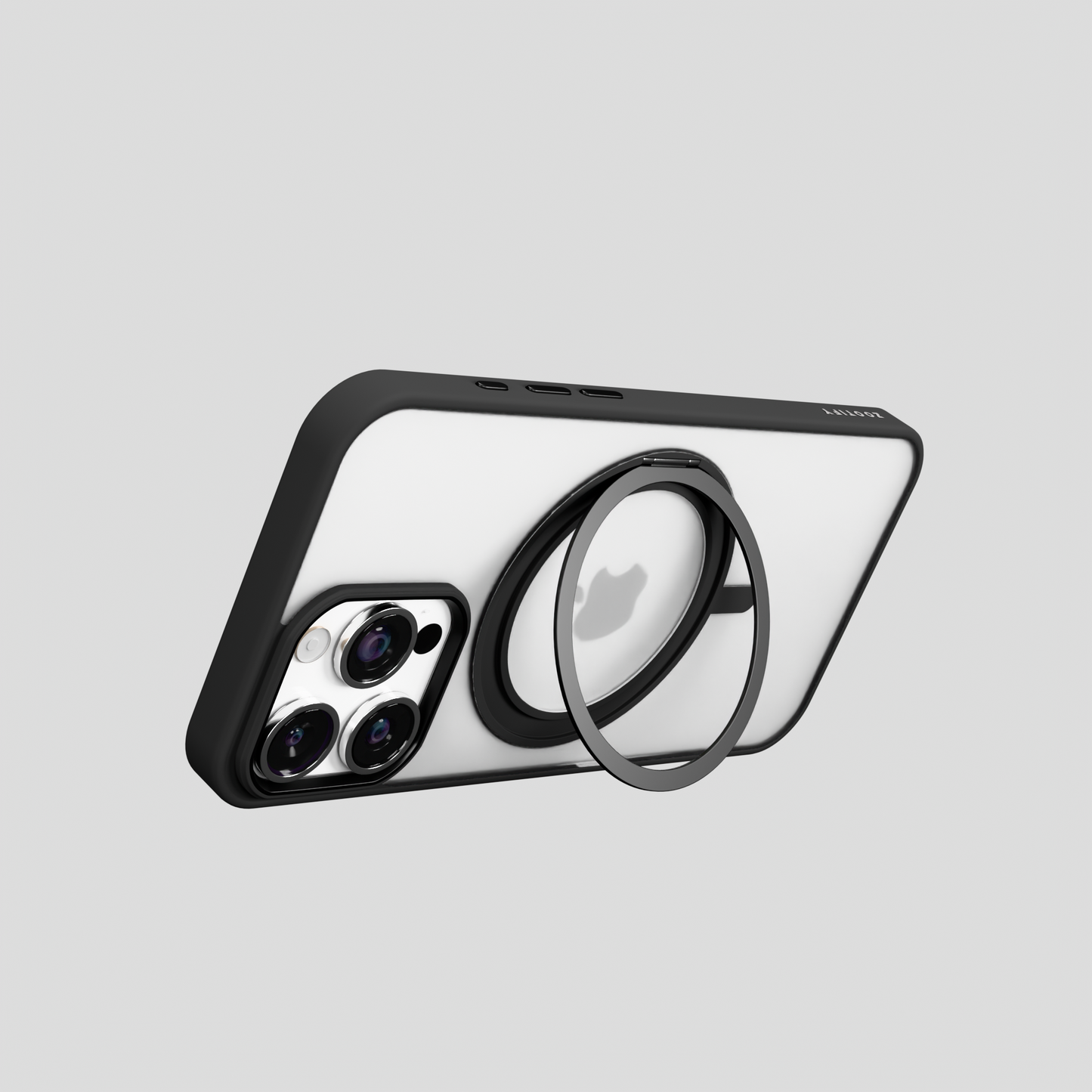 Orbit Grip – Black 360° Tactile O-Stand Clear transparent Case for iPhone 16 pro max