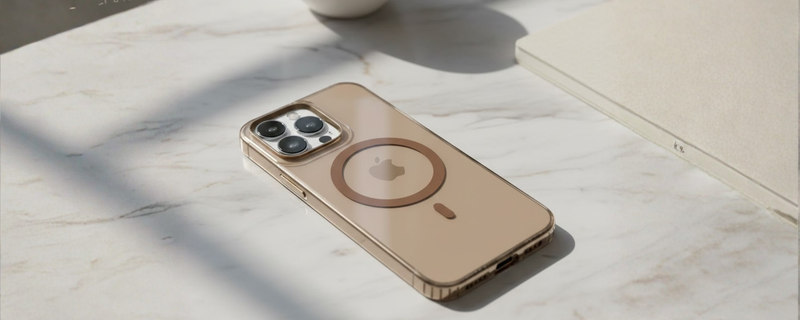 Crystal Flux – Brown Transparent Magnetic Case for iPhone 16 pro max mobile banner 3