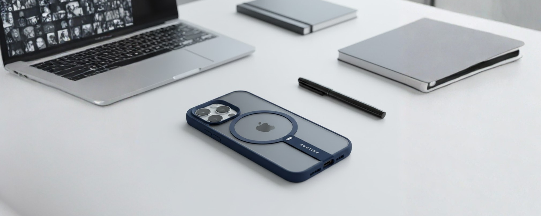 FroStand – Blue Matte MagSafe T-Stand Case for iPhone 15 pro banner 1