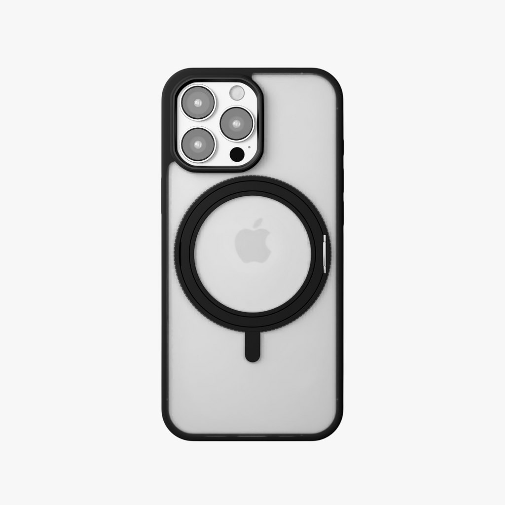 Orbit Grip –  Black 360° Tactile O-Stand Clear transparent Case for iPhone 16 pro