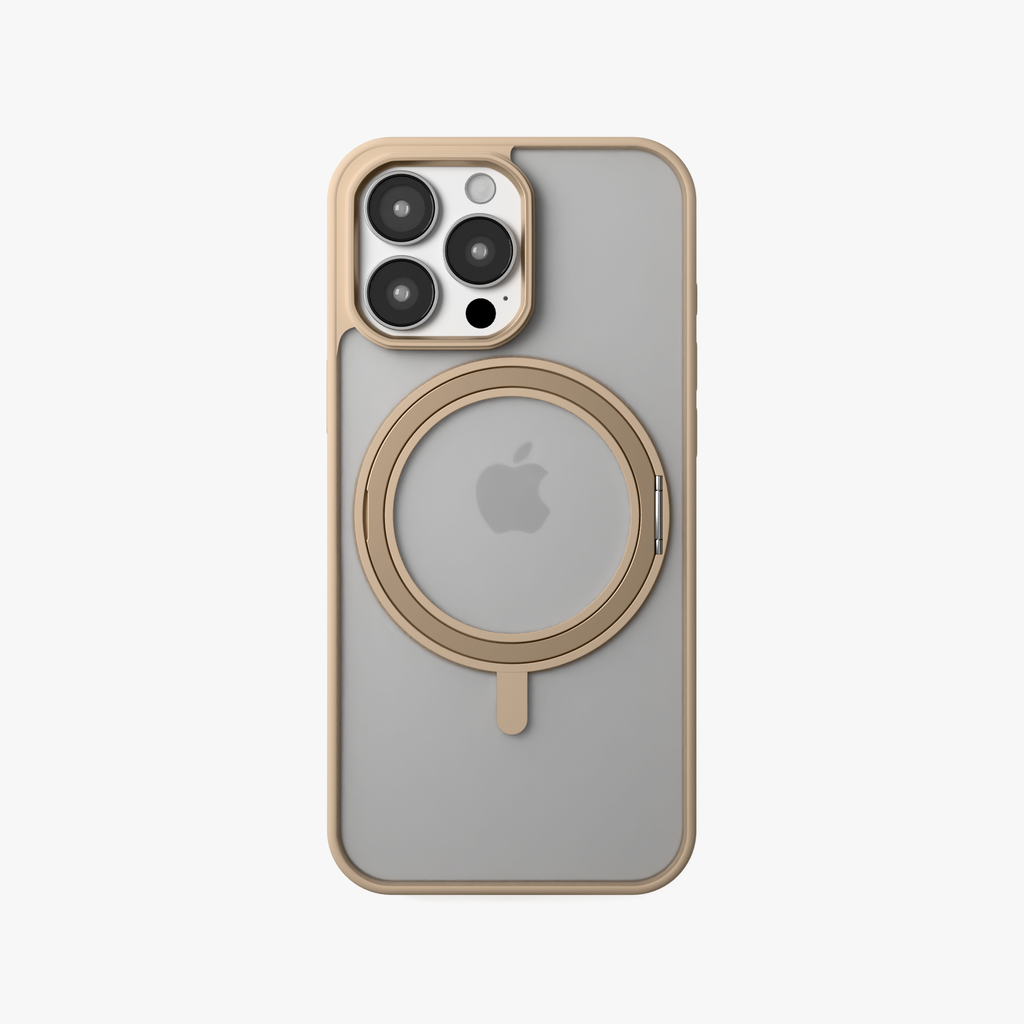 Orbit Grip –  Brown 360° Tactile O-Stand Clear transparent Case for iPhone 16 pro