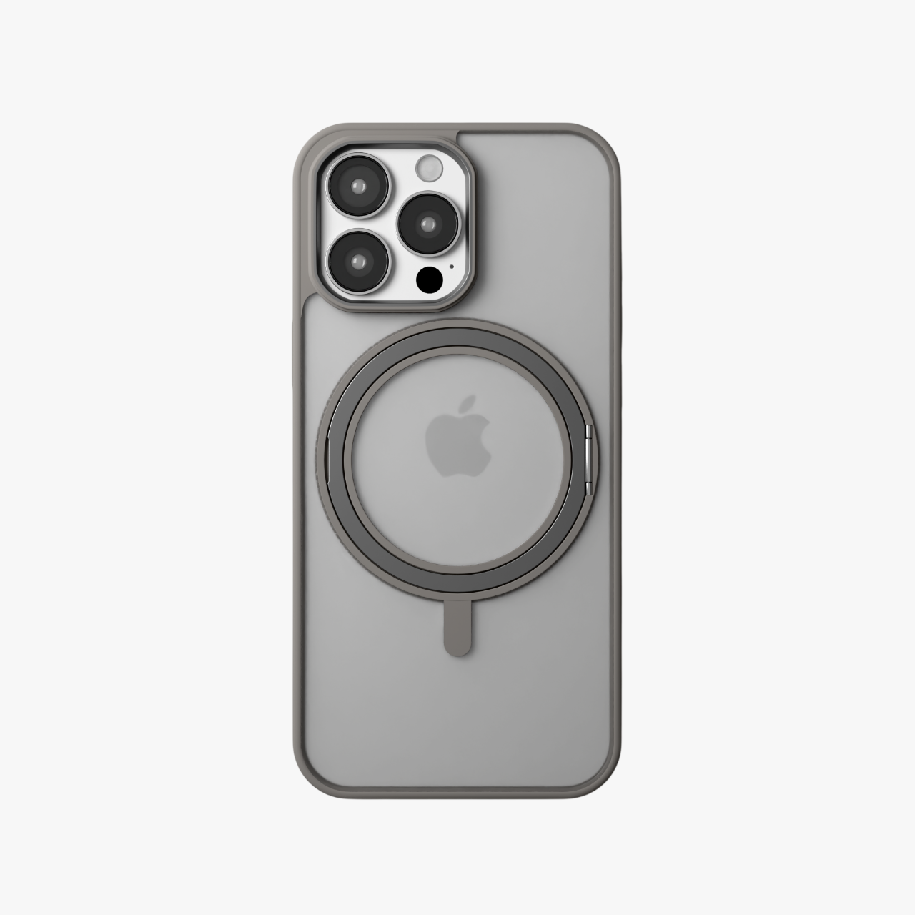 Orbit Grip –  Grey 360° Tactile O-Stand Clear transparent Case for iPhone 16 pro