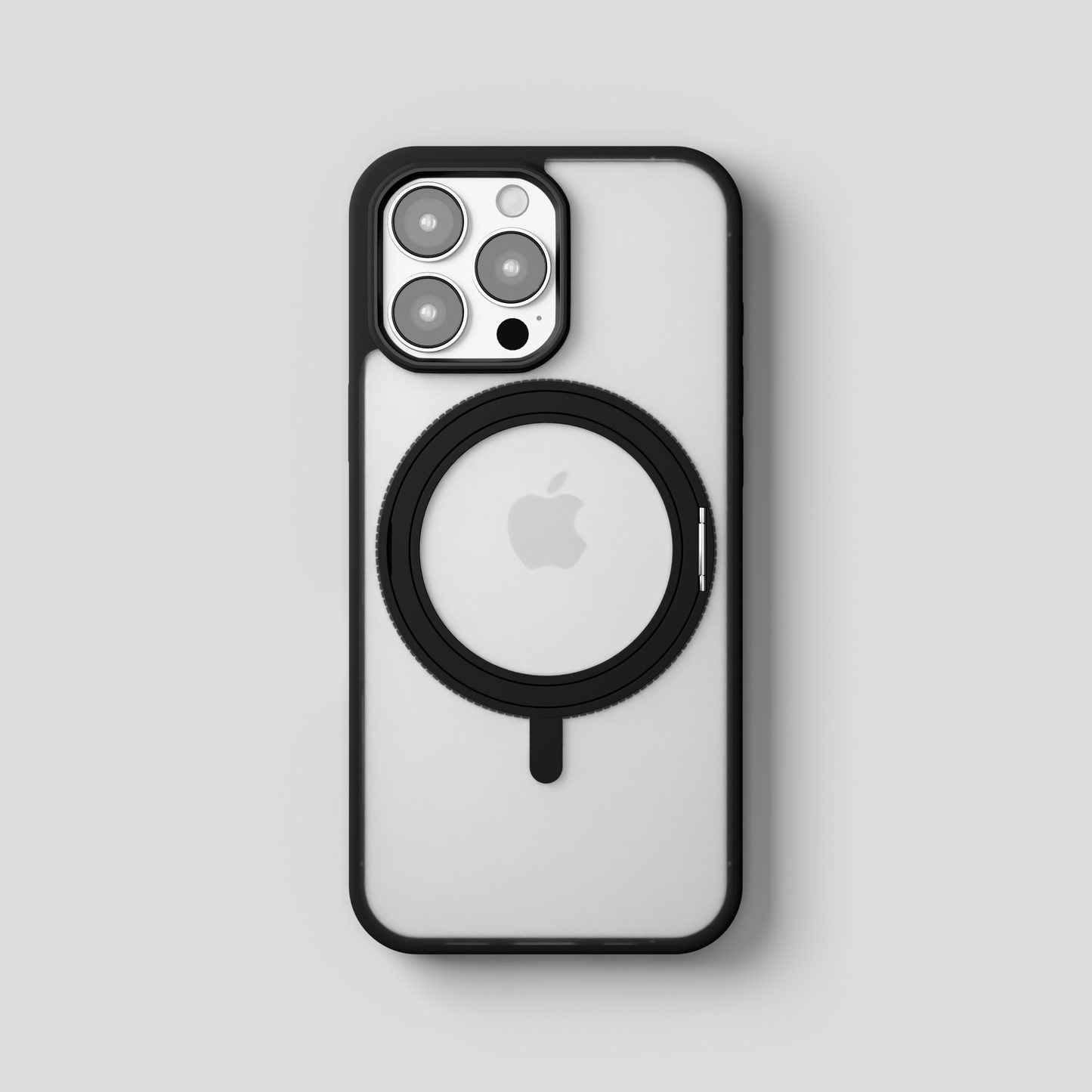 Orbit Grip –  Black 360° Tactile O-Stand Clear transparent Case for iPhone 16 pro