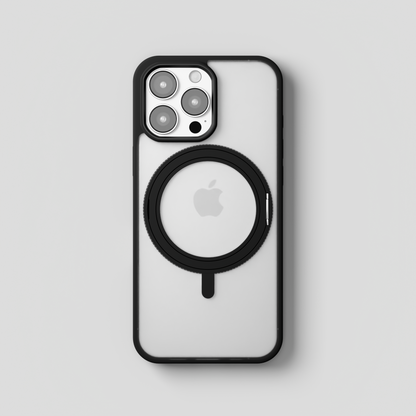 Orbit Grip –  Black 360° Tactile O-Stand Clear transparent Case for iPhone 16 pro
