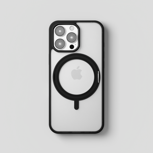 Orbit Grip –  Black 360° Tactile O-Stand Clear transparent Case for iPhone 16 pro