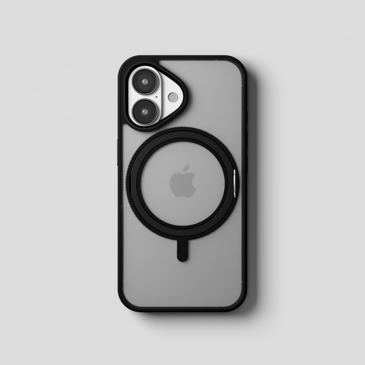 Orbit Grip –  Black 360° Tactile O-Stand Clear Transparent Case for iPhone 16