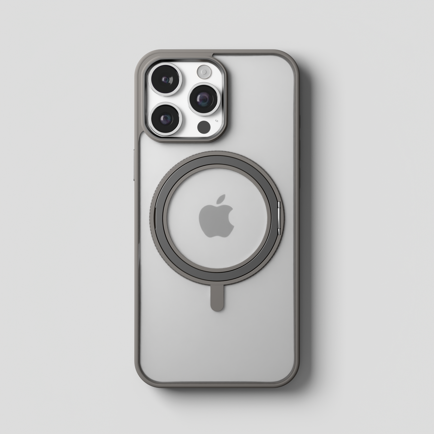 Orbit Grip – Grey 360° Tactile O-Stand Clear transparent Case for iPhone 16 pro max