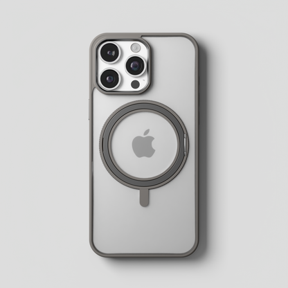 Orbit Grip – Grey 360° Tactile O-Stand Clear transparent Case for iPhone 16 pro max