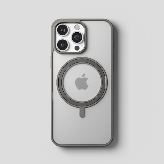Orbit Grip – Grey 360° Tactile O-Stand Clear transparent Case for iPhone 16 pro max