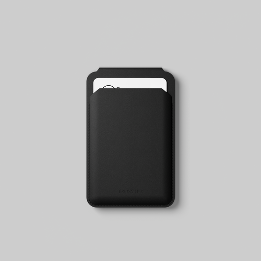 MagSafe Wallet – Black Premium Leatherite Slim Card Holder with Stand