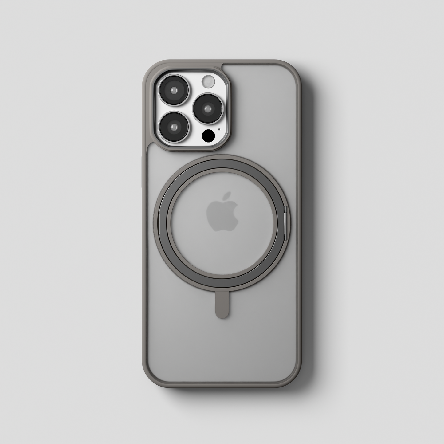 Orbit Grip –  Grey 360° Tactile O-Stand Clear transparent Case for iPhone 16 pro