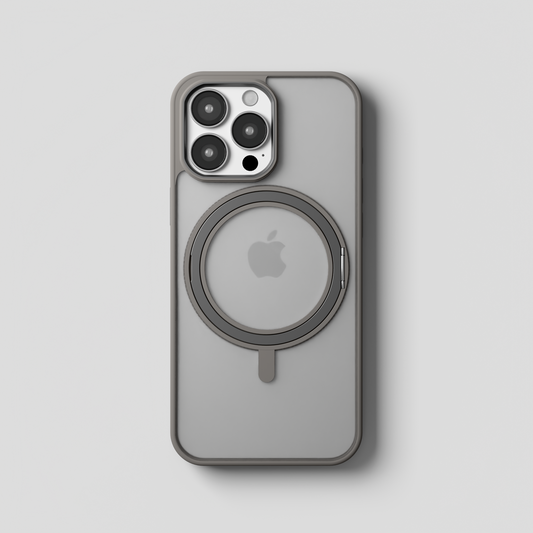 Orbit Grip –  Grey 360° Tactile O-Stand Clear transparent Case for iPhone 16 pro