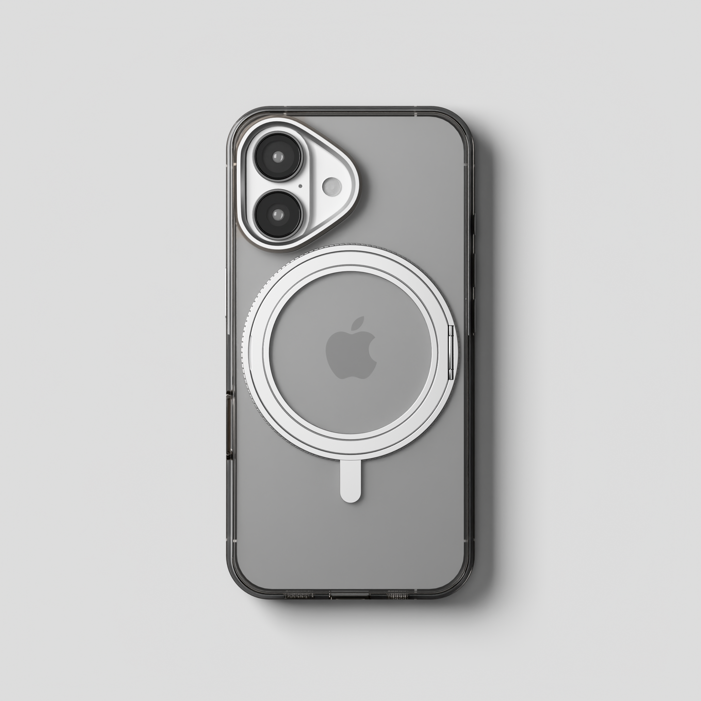 Orbit Grip –  Clear-Silver 360° Tactile O-Stand Clear Transparent Case for iPhone 16