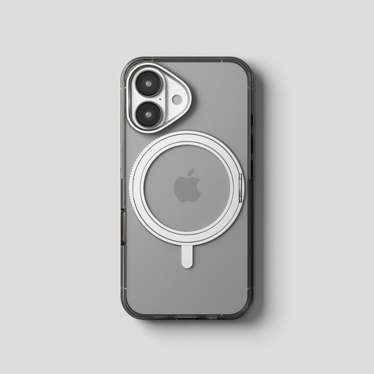 Orbit Grip –  Clear-Silver 360° Tactile O-Stand Clear Transparent Case for iPhone 16