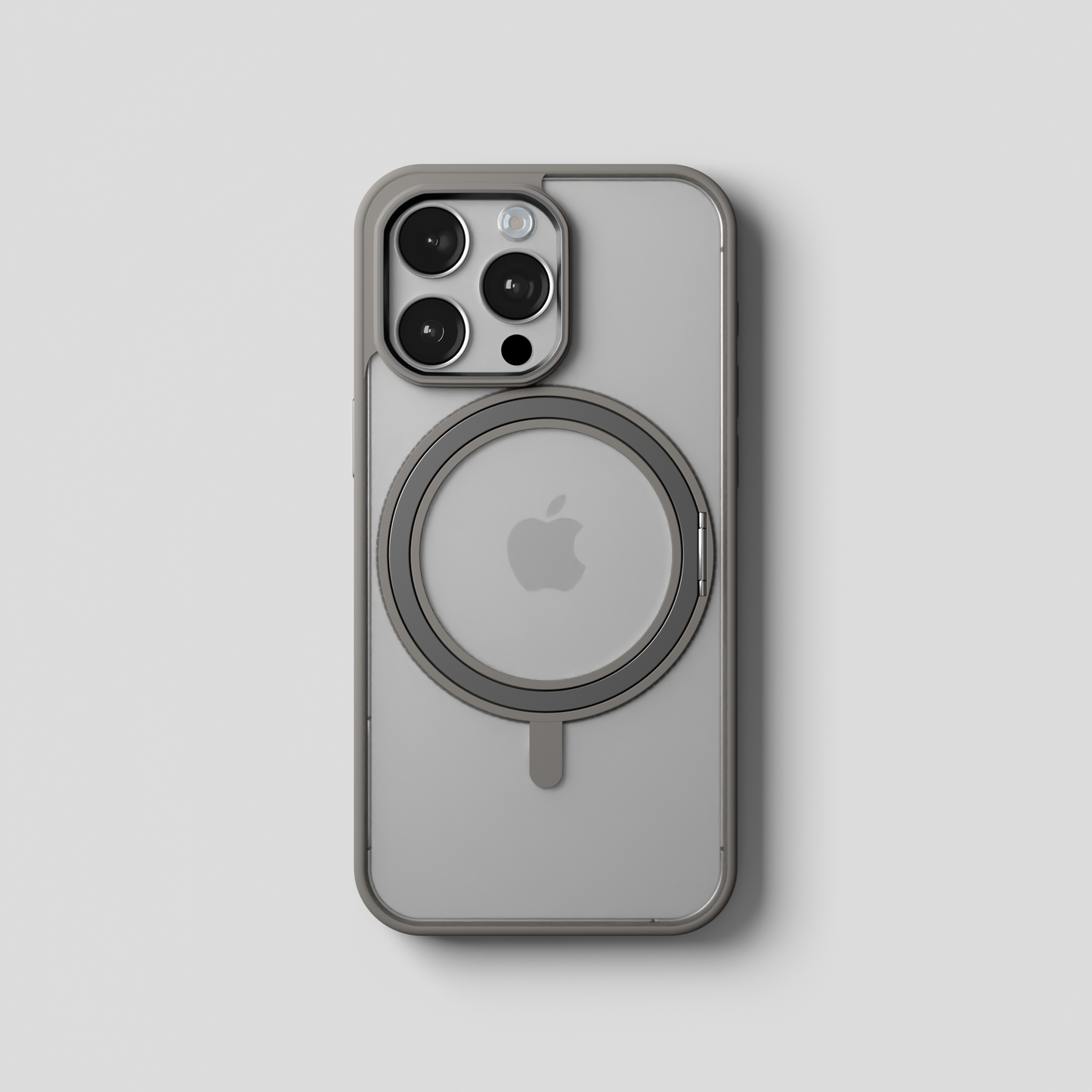 Orbit Grip –   Grey 360° Tactile O-Stand Clear transparent Case for iPhone 15 pro