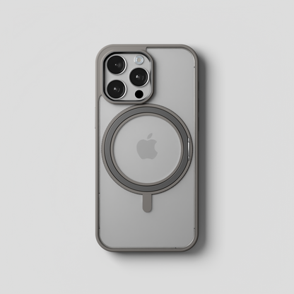 Orbit Grip –   Grey 360° Tactile O-Stand Clear transparent Case for iPhone 15 pro