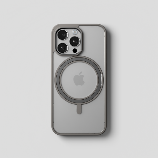 Orbit Grip –   Grey 360° Tactile O-Stand Clear transparent Case for iPhone 15 pro
