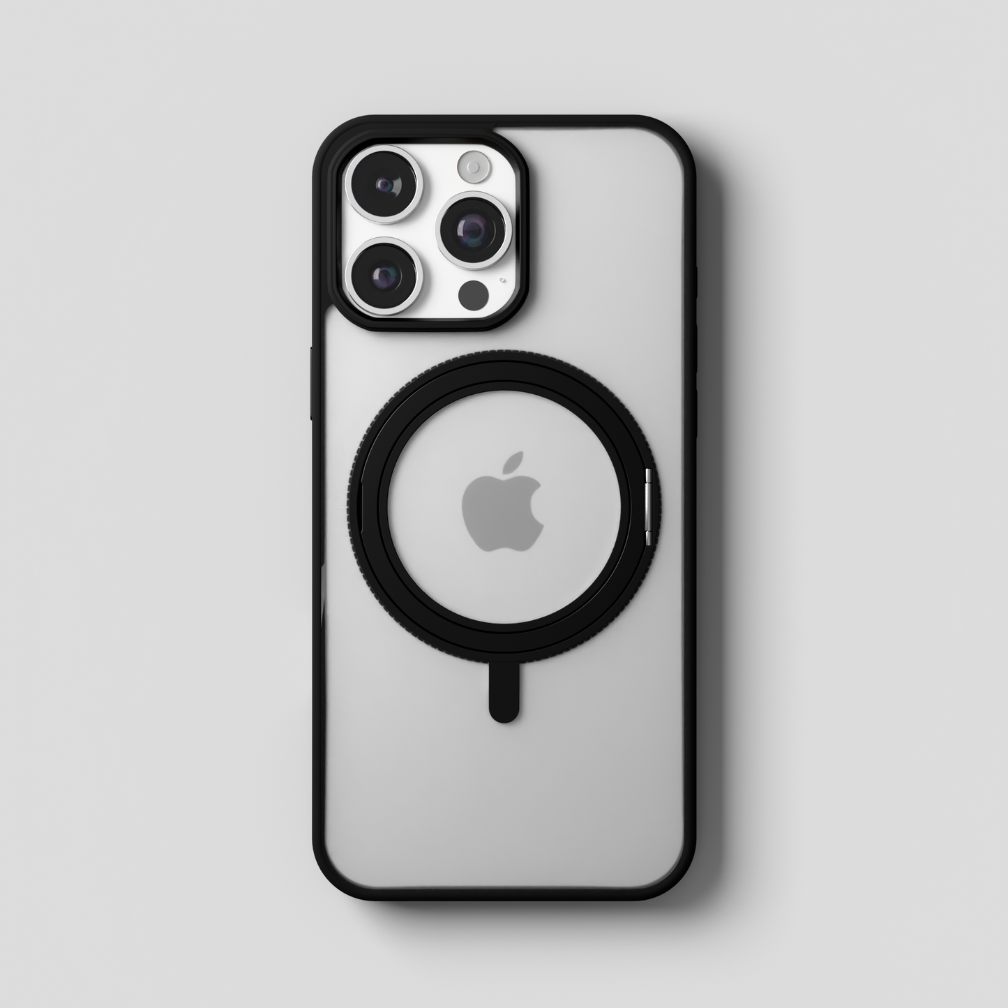 Orbit Grip – Black 360° Tactile O-Stand Clear transparent Case for iPhone 16 pro max