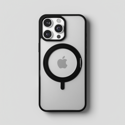 Orbit Grip – Black 360° Tactile O-Stand Clear transparent Case for iPhone 16 pro max