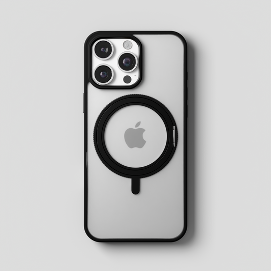Orbit Grip – Black 360° Tactile O-Stand Clear transparent Case for iPhone 16 pro max