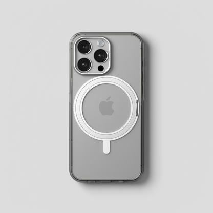 Orbit Grip –   Clear Silver 360° Tactile O-Stand Clear transparent Case for iPhone 15 pro