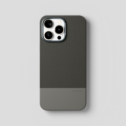 ForgeCraft – Titanium Gray Vintage Leather Grip Case for iPhone 15 pro max