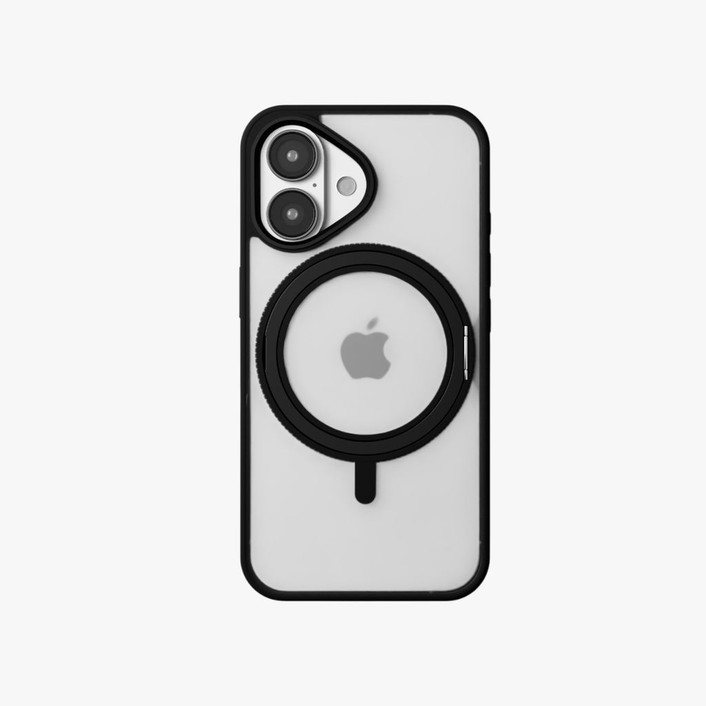 Orbit Grip –  Black 360° Tactile O-Stand Clear Transparent Case for iPhone 16