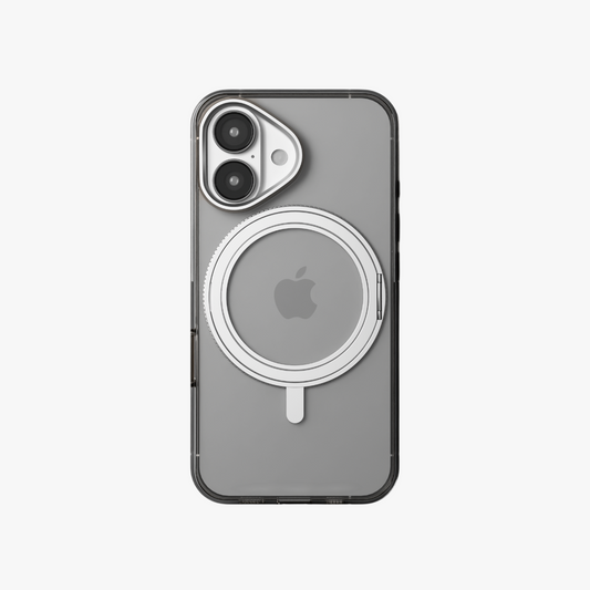 Orbit Grip –  Clear-Silver 360° Tactile O-Stand Clear Transparent Case for iPhone 16