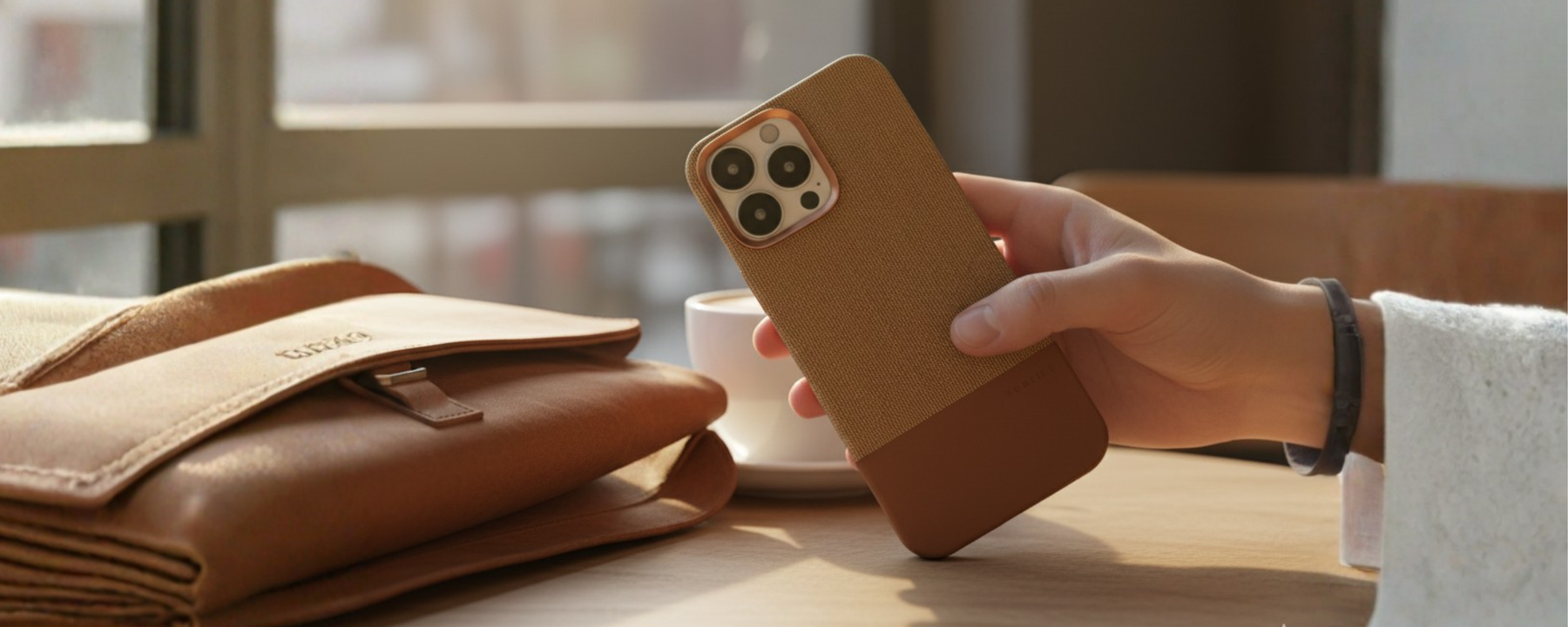 ForgeCraft – Brown Vintage Leather Grip Case for iPhone 16 pro max banner 2