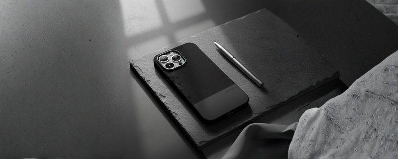 ForgeCraft – Black Vintage Leather Grip Case for iPhone 16 pro max mobile banner 2