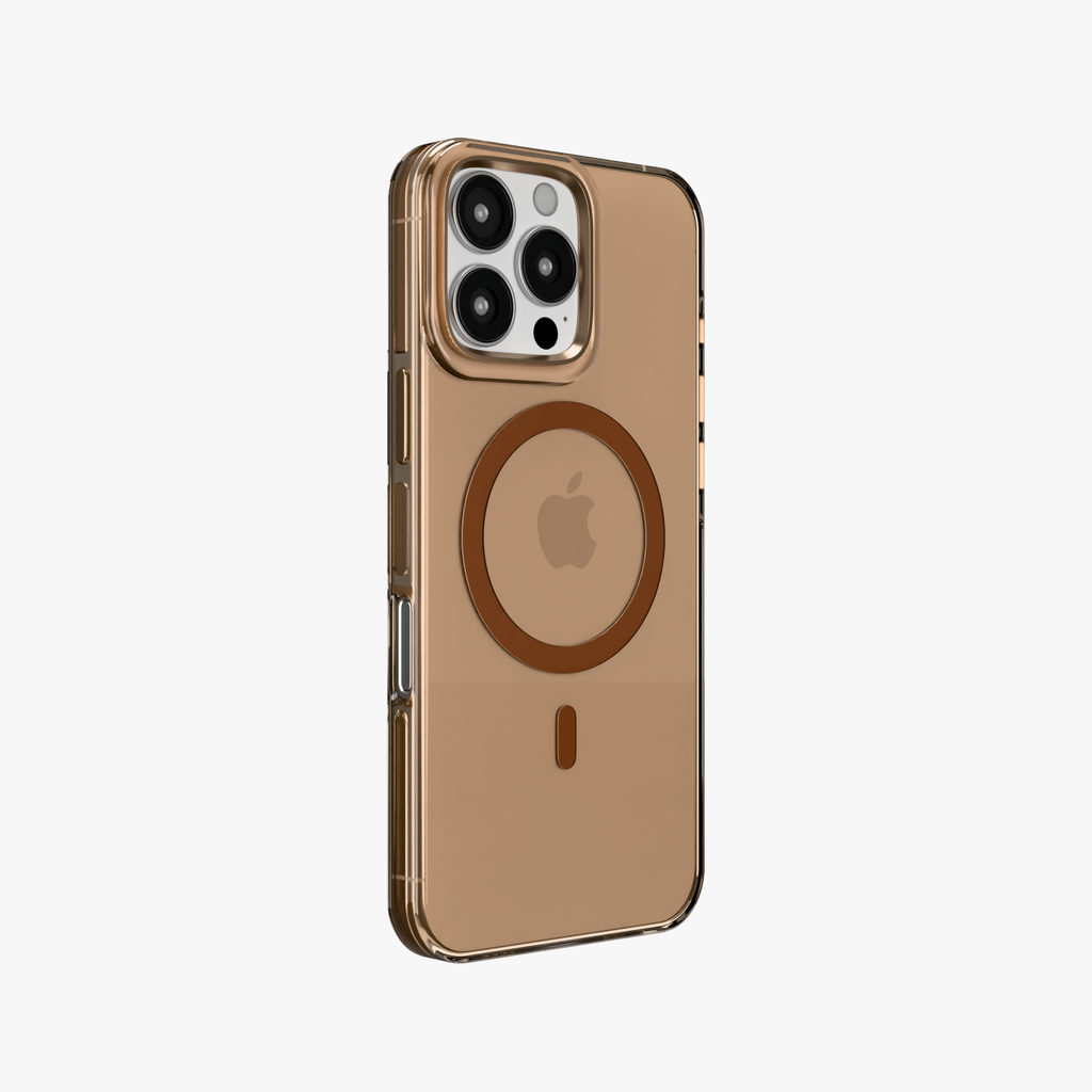 Crystal Flux – Brown Transparent Magnetic Case for iPhone 16 pro