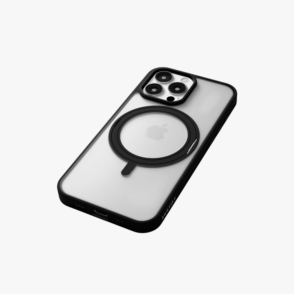 Orbit Grip –  Black 360° Tactile O-Stand Clear transparent Case for iPhone 16 pro