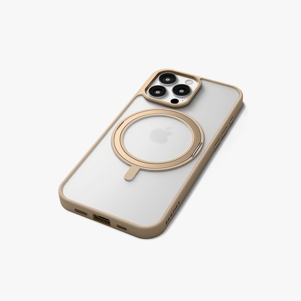 Orbit Grip –  Brown 360° Tactile O-Stand Clear transparent Case for iPhone 16 pro