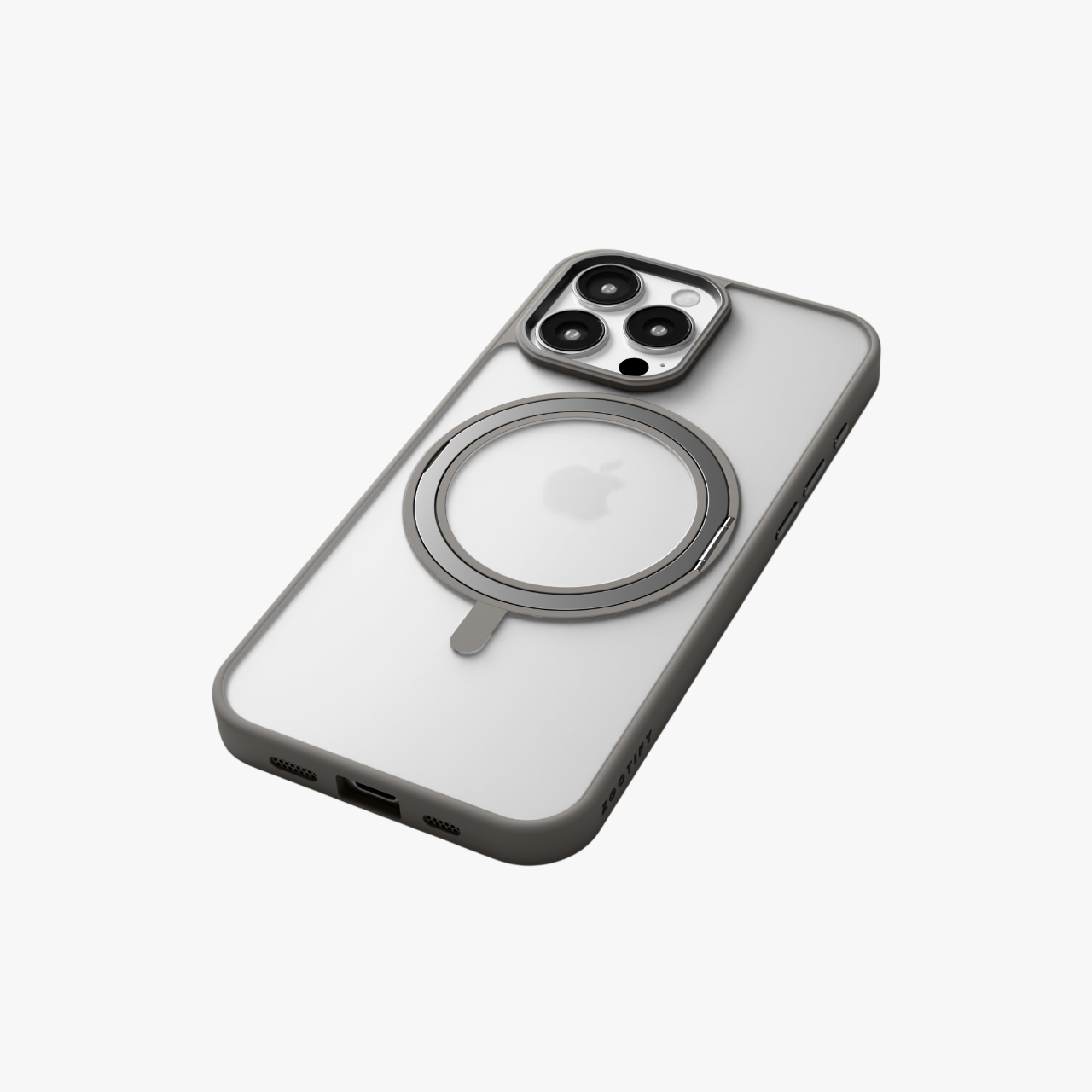 Orbit Grip –  Grey 360° Tactile O-Stand Clear transparent Case for iPhone 16 pro