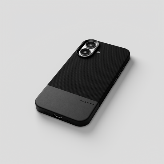 ForgeCraft – Black Vintage Leather Grip Case for iPhone 16