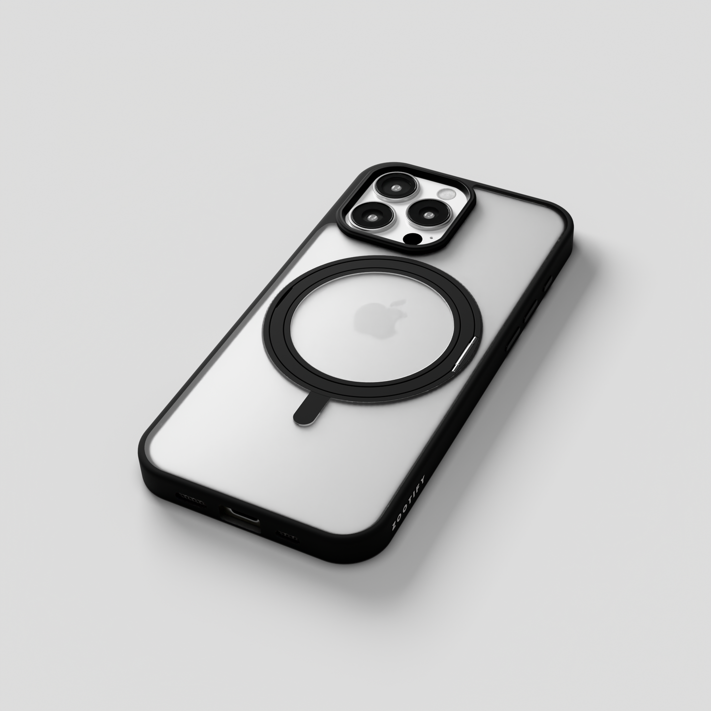 Orbit Grip –  Black 360° Tactile O-Stand Clear transparent Case for iPhone 16 pro
