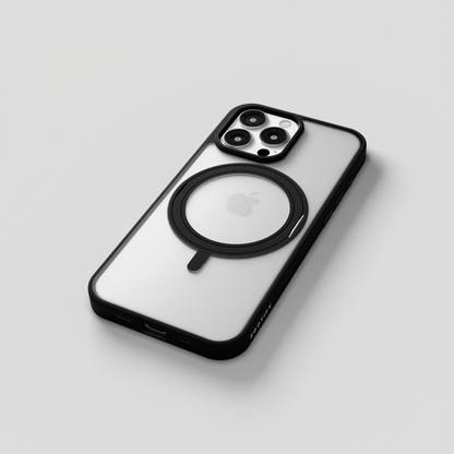 Orbit Grip –  Black 360° Tactile O-Stand Clear transparent Case for iPhone 16 pro