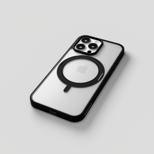 Orbit Grip –  Black 360° Tactile O-Stand Clear transparent Case for iPhone 16 pro
