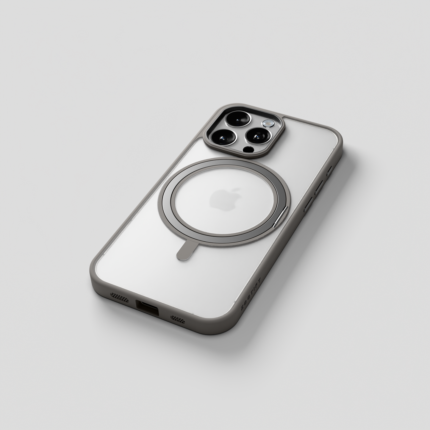 Orbit Grip –   Grey 360° Tactile O-Stand Clear transparent Case for iPhone 15 pro