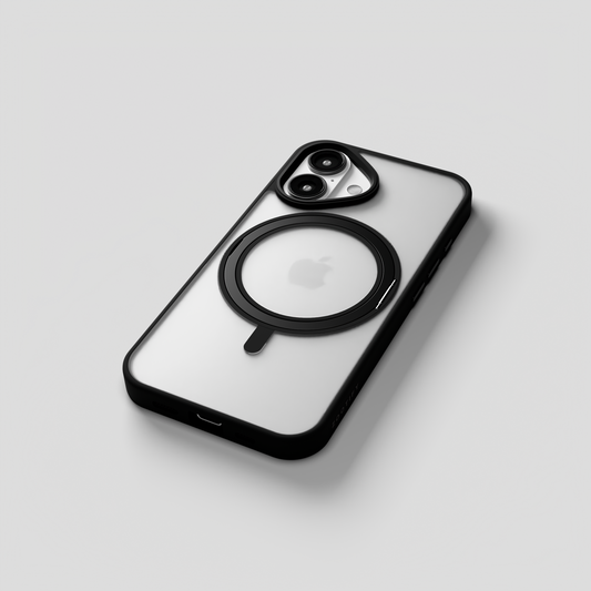 Orbit Grip –  Black 360° Tactile O-Stand Clear Transparent Case for iPhone 16