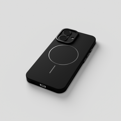 CamSafe –  Black Minimal phone case with Kickstand & LensGuard for iPhone 16